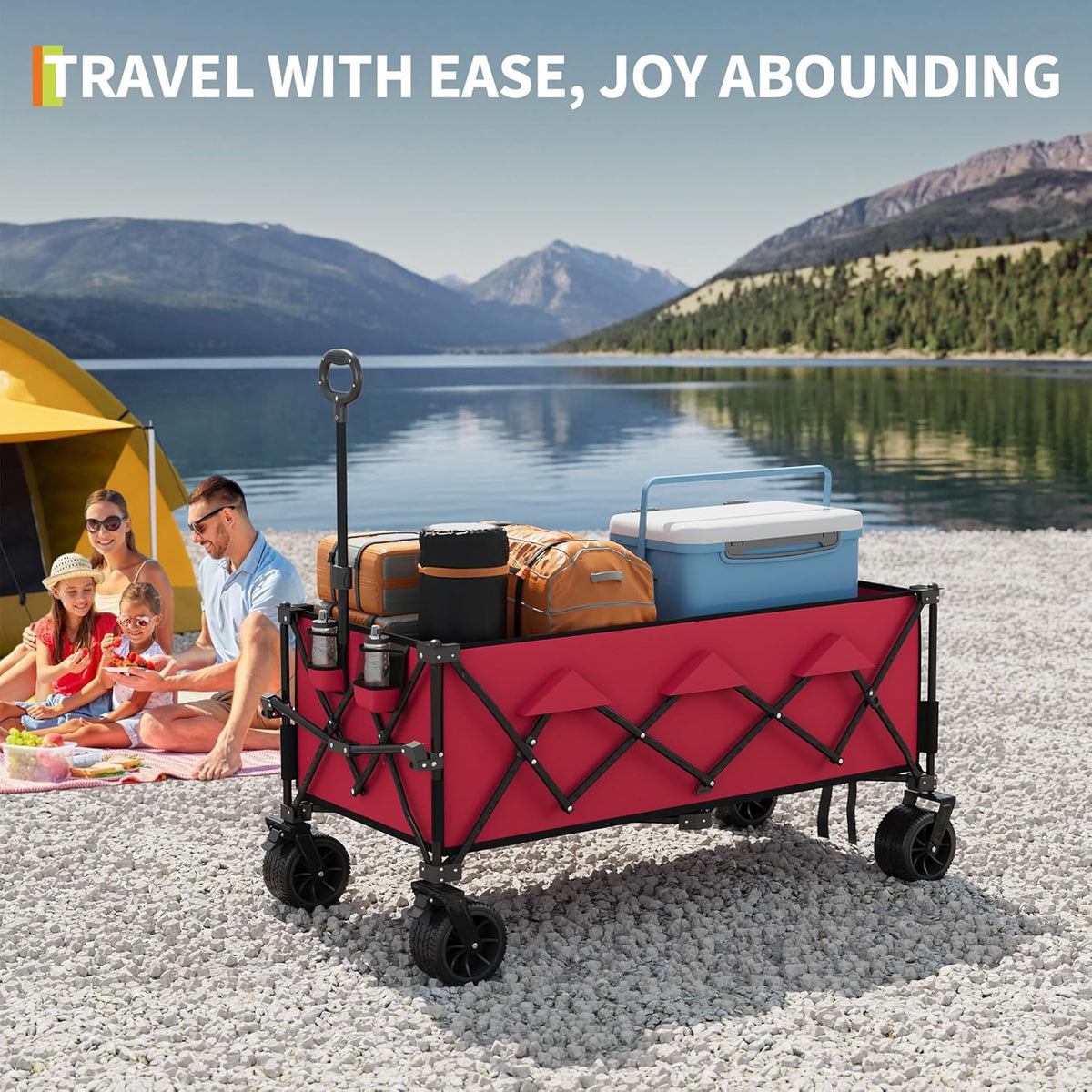 52" Foldable Wagon for Beach with 460LBS Weight Capacity, Heavy Duty 350L Extra Large Collapsible