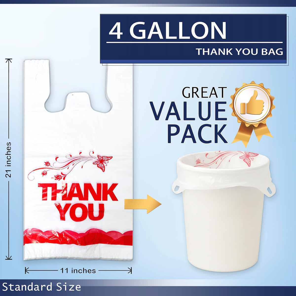 4 Gallon Small Trash Bags with Handles – 100 Count, 11" x 21" Plastic Garbage Bags for Home