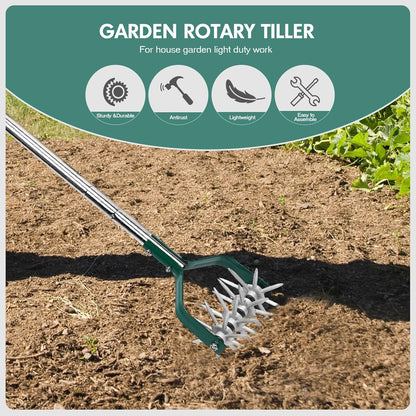 Rotary Cultivator Tiller Adjustable S/S Handle Rotary Tiller with Detachable Solid Metal Tines