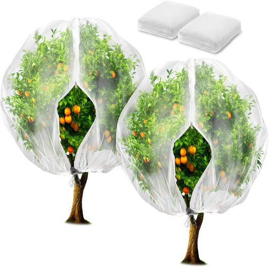 2 Pack Fruit Tree Netting Bags with Zipper and Drawstring, 8 x 8ft Ultra Fine Mesh Garden Netting