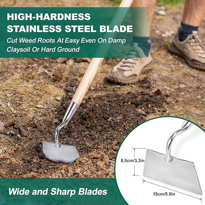 Berry&Bird Flat Edge Garden Hoe, 58'' Hoes Garden Tool with Long Wood Handle, Stainless Steel