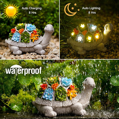 Nacome Garden Outdoor Statues Turtle with Succulent and 7 LED Lights - Lawn Decor Tortoise Statue