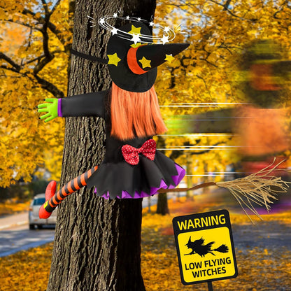 Halloween Decorations Outdoor Crashing Witch: 44'' Flying Crashed Witches Hanging into Tree