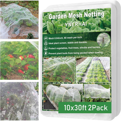 2Pack 10x30ft Garden Netting Mesh Barrier, Ultra Fine Mosquito Net for Patio,Garden Netting for