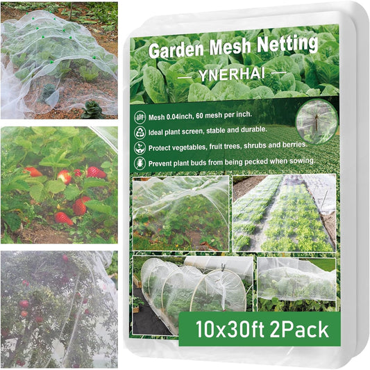 2Pack 10x30ft Garden Netting Mesh Barrier, Ultra Fine Mosquito Net for Patio,Garden Netting for