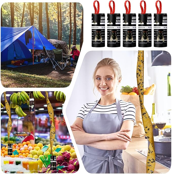 Qualirey 160 Pack Fly Strips Sticky Fly Trap Indoor Outdoor Hanging Ribbon Tape Paper Flying Insect