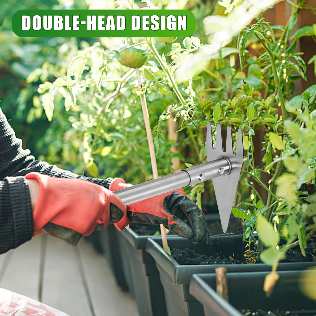 Dual Headed Hoe Garden Tool, Adjustable Long Handle Weed Puller, Stainless Steel Hoe Cultivator and