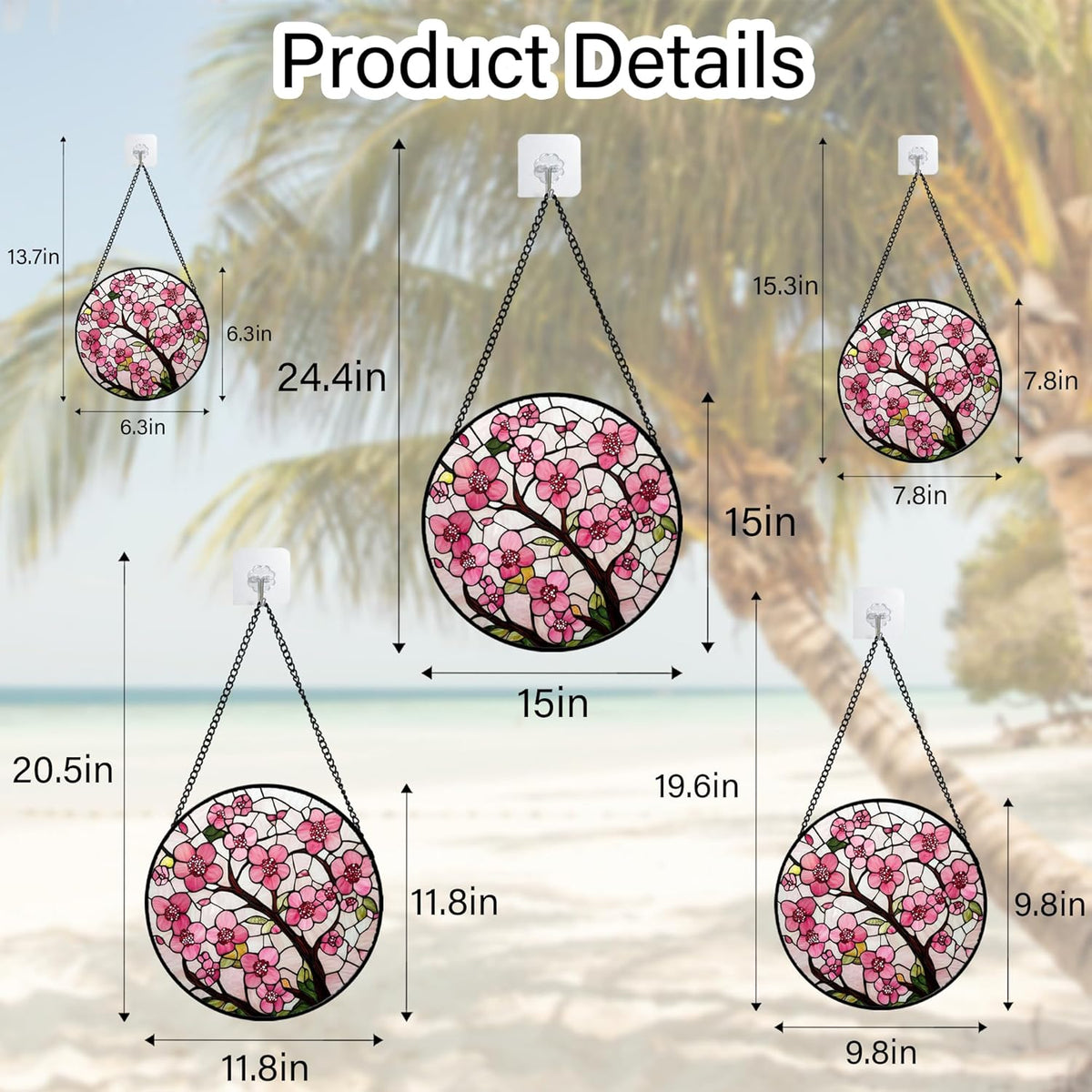 Stained Glass Window Hanging - Cherry Blossoms Birth Flower Suncatcher for Door Garden Patio Sun