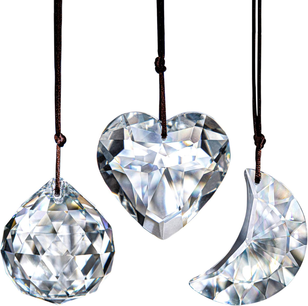 H&D HYALINE & DORA Clear Suncatcher Crystal Prism Ball Heart Moon Window Decor Ornament,Hanging