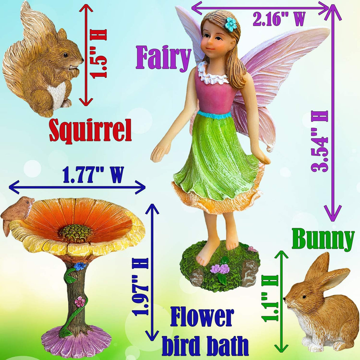 Mood Lab Fairy Garden Kit - Miniature Figurines & Accessories - Flower Set of 4 pcs - for Outdoor