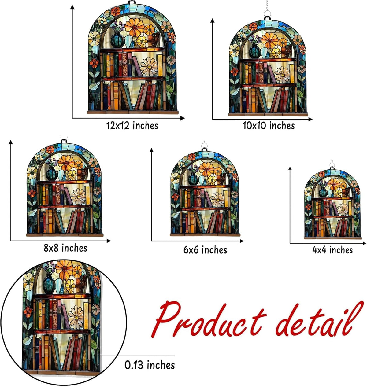 Floral Bookshelf Bookish Acrylic Suncatcher Stained Glass Effect Window Car Hanging Christmas