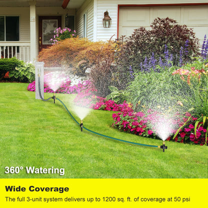 FANHAO Above Ground Irrigation Garden Sprinkler System, Metal Adjustable Garden Sprinkler Set, 360