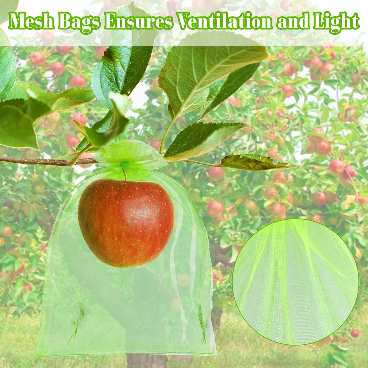 Morcheiong 60Pcs Fruit Protection Bags 8" x 12", Reusable Fruit Netting Bags for Fruit Trees