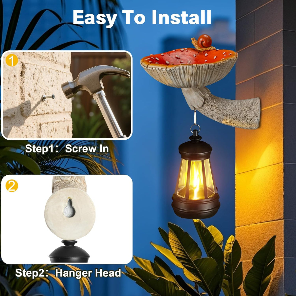 Mushroom with Snail and Lantern Cute Solar Statue Light Garden Decoration Resin Decoration Painted