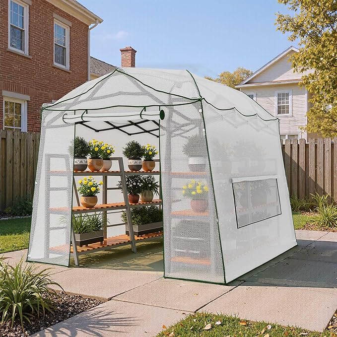11 x 8.5 FT Walk-in Greenhouse, Portable Pop-up Green House 3 Adjustable Hights Heavy Duty Plant