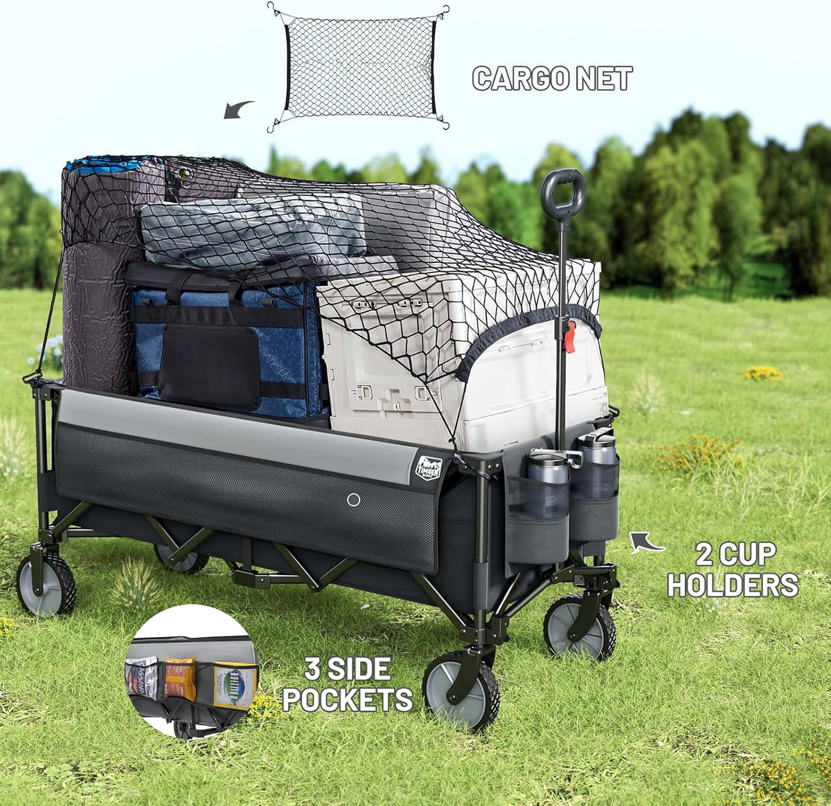 Timber Ridge 51.2'' Extended Collapsible Wagon Cart, 500LBS Heavy Duty Foldable Utility Wagon with