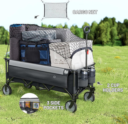Timber Ridge 51.2'' Extended Collapsible Wagon Cart, 500LBS Heavy Duty Foldable Utility Wagon with