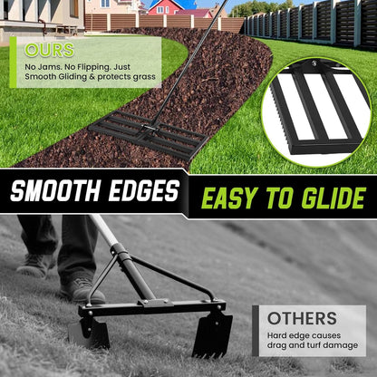 Lawn Leveling Rake with Teeth,Yard Ground Leveler 30”x10” Heavy Duty Leveler,Anti Flipping Smooth