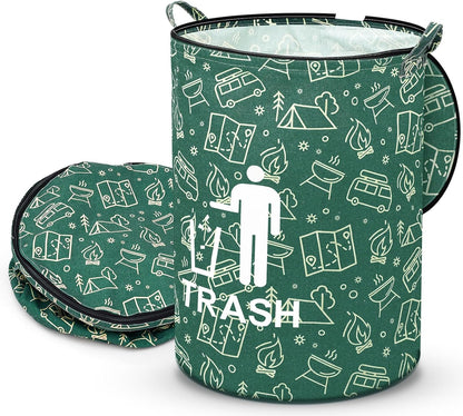 1 Pack Collapsible Trash Can Camping with Zippered Lid Foldable Storage Bin Portable Garbage Can
