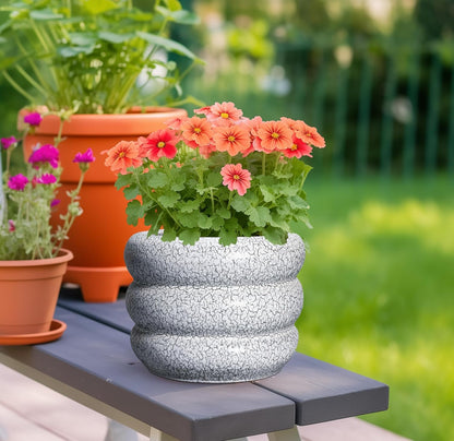 SQOWL Ceramic Pots for Plants - 8 Inch Plant Pot with Drainage Hole, Round Planter for Indoor