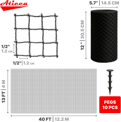 Heavy Duty Bird Netting for Garden Protection & Fruit Trees, 13x40 Ft with 10 Stakes – Black