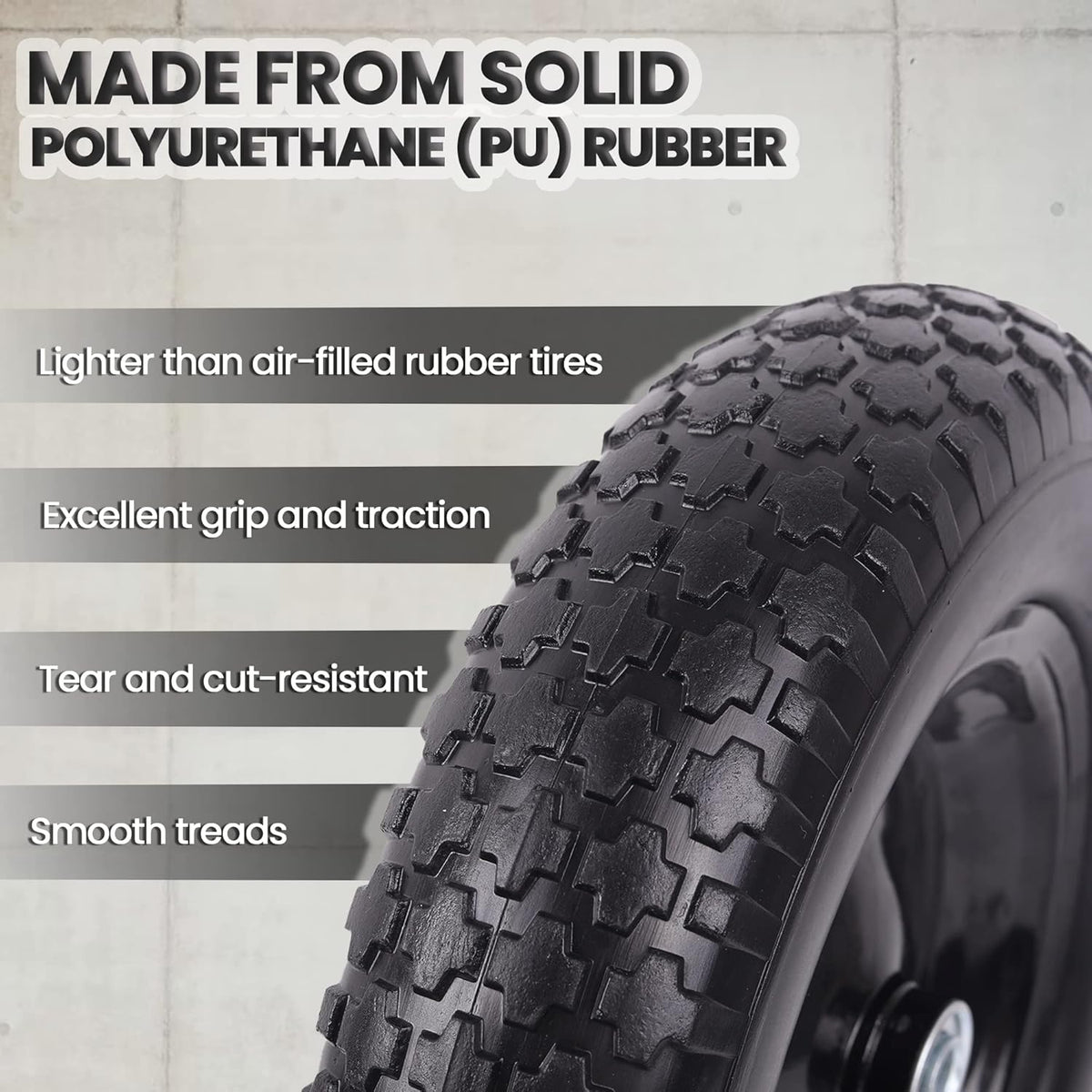 AR-PRO 4.80/4.00-8" Flat Free Tire and Wheel - 14.5" Solid Wheelbarrow Tires with 3" -7" Centered