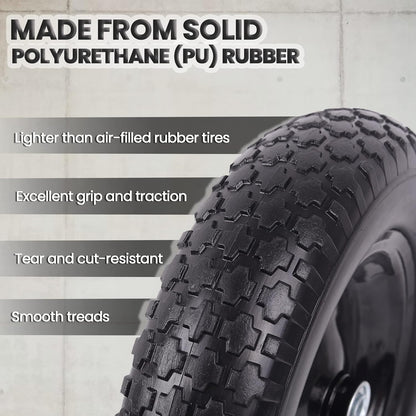 AR-PRO 4.80/4.00-8" Flat Free Tire and Wheel - 14.5" Solid Wheelbarrow Tires with 3" -7" Centered