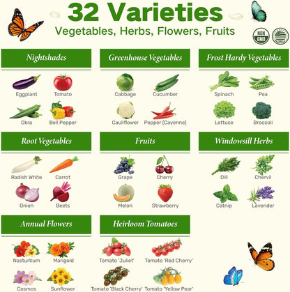 Lush&Dew Year-Round USDA Zone 6 Heirloom Survival Seed Kit, 32 Varieties 32,000+ Seeds for Planting