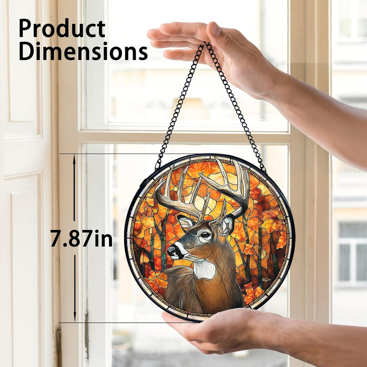 TNUW Fall Deer Stained Glass Window Hanging, Rustic Autumn Forest Wildlife Deer Sun Catchers Indoor