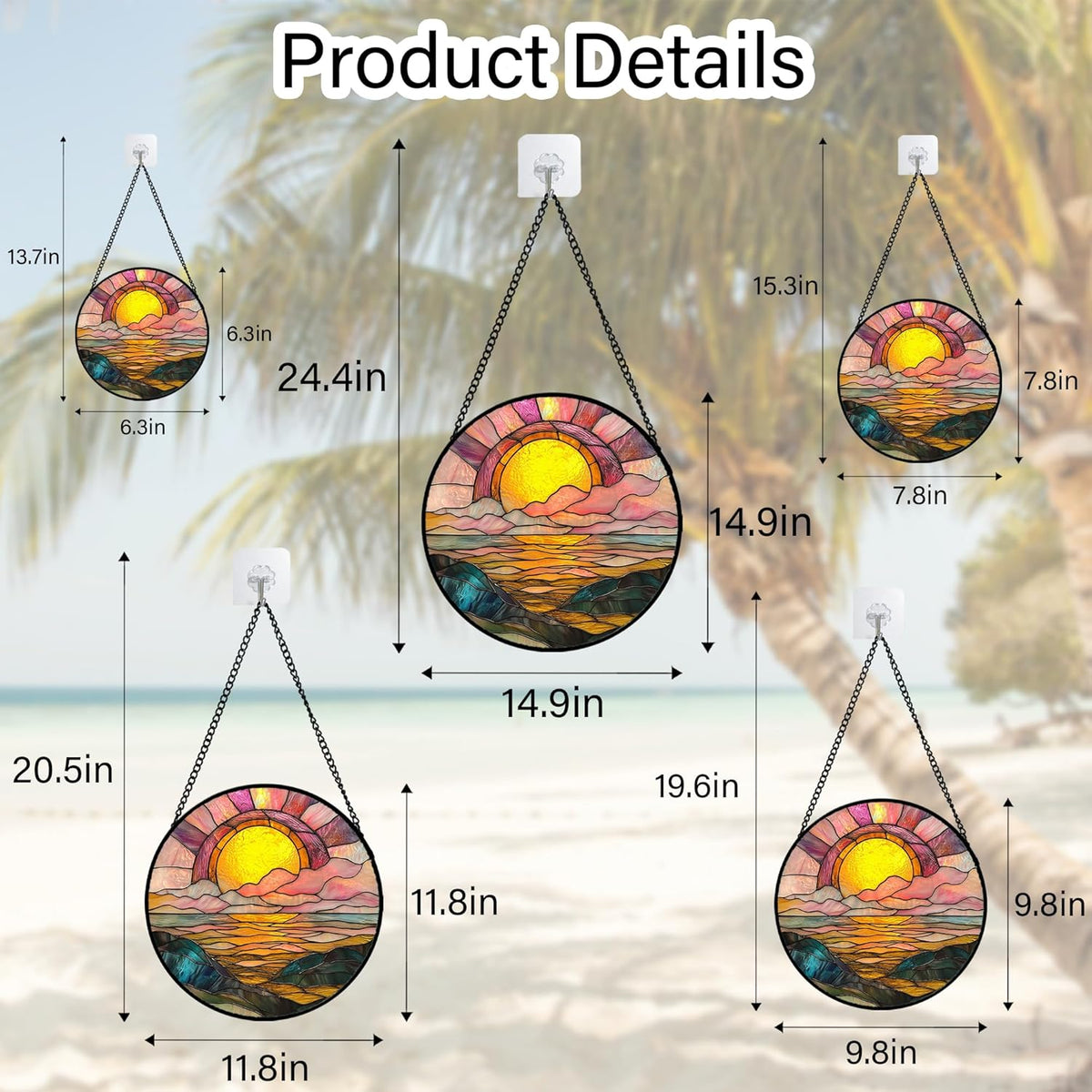 Stained Glass Window Hanging, Sunrise Over The Sea Suncatcher Diamond Glass Panel Hangings Abstract