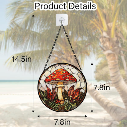Stained Glass Window Hanging, Big Red Mushroom Suncatcher for Doors Home Sun Catchers Decoration