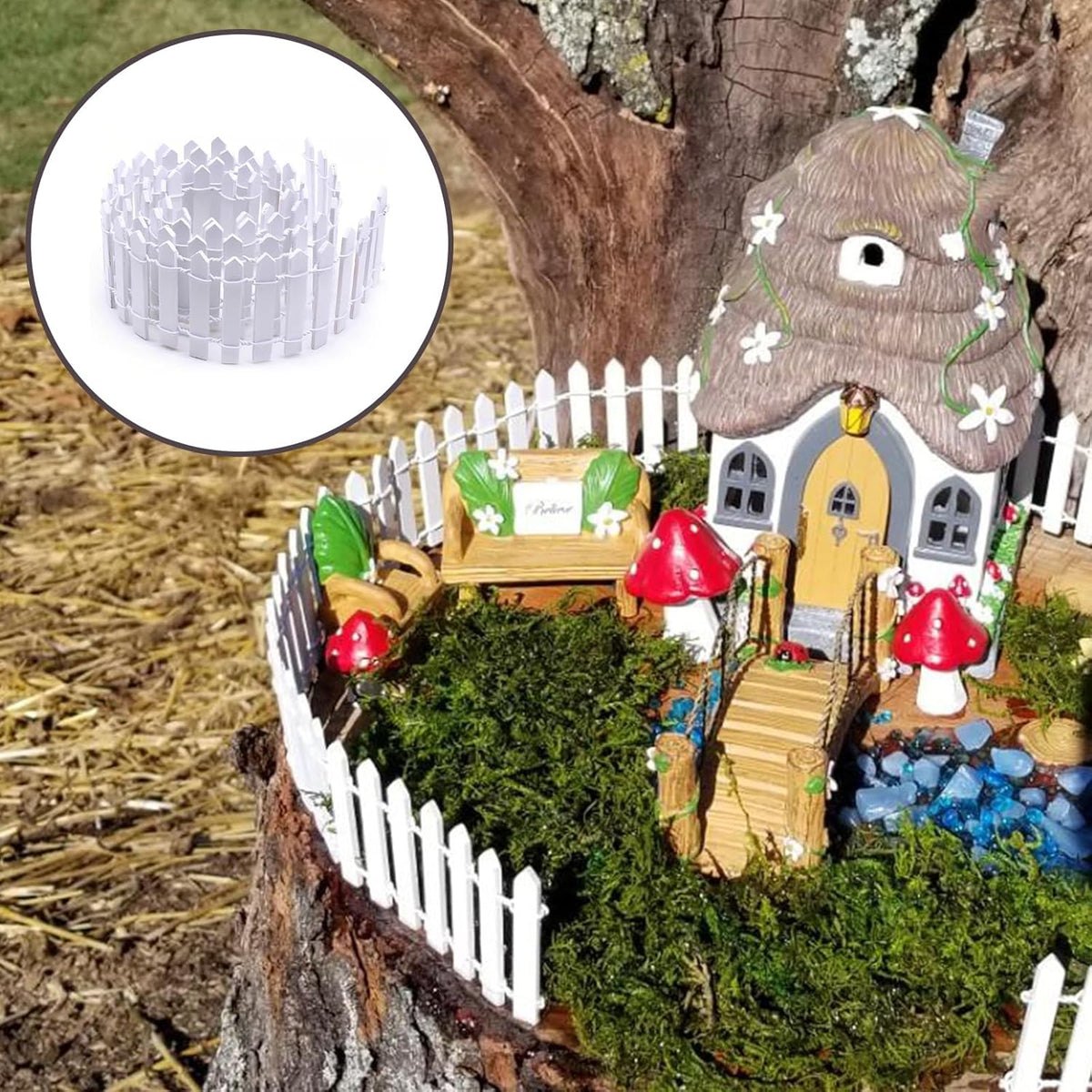 35 Inch Mini Fairy Garden Fence - White Wood Picket Fence for Crafts, Dollhouses, Plant Pots, and