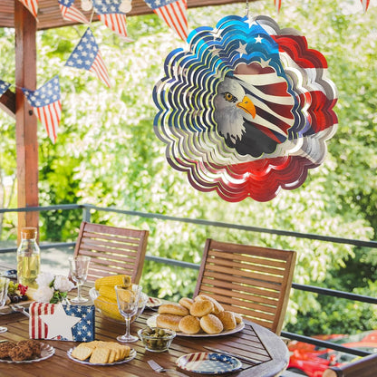 American Flag Wind Spinner - Patriotic Eagle Design | 12In 3D Holographic Hanging Wind Sculptures &