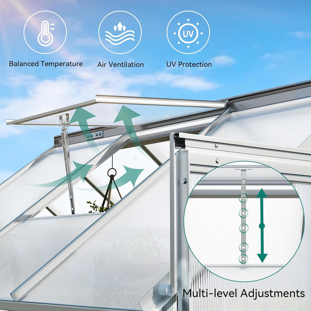 YITAHOME 6x6FT Polycarbonate Greenhouse Heavy Duty Green Houses Outdoor Greenhouses Aluminum