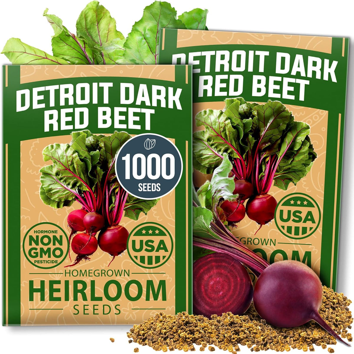 HOME GROWN Detroit Dark Red Beet Seeds 2 Pack(Beta vulgaris) 1000+𝗡𝗢𝗡-𝗚𝗠𝗢 𝗨𝗦𝗔 Heirloom