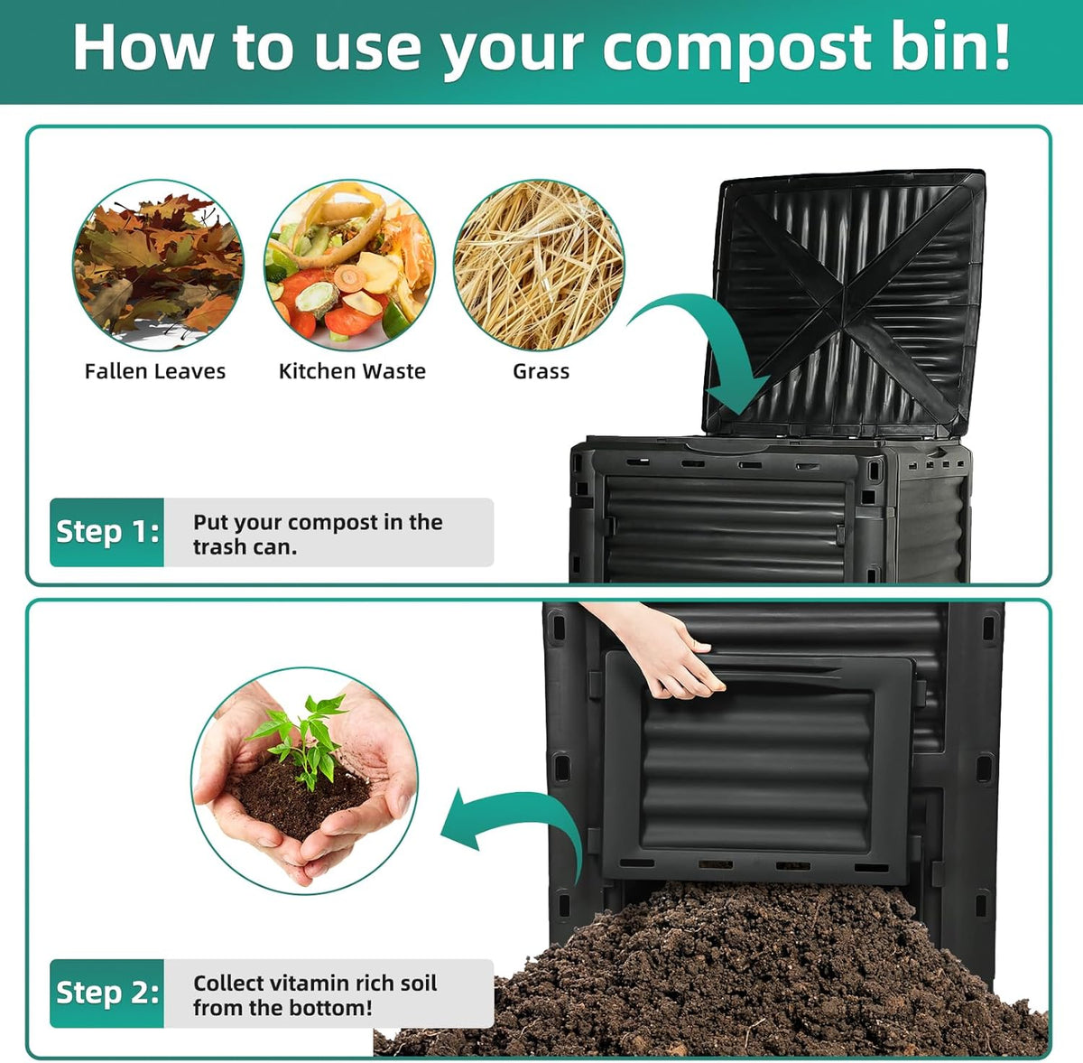 Compost Bin Outdoor 80 Gallon (300L) Large Compost Bin Composter with w/Top Flip Latch-on Lid