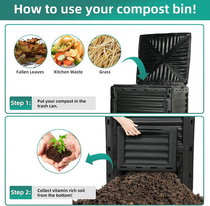 Compost Bin Outdoor 80 Gallon (300L) Large Compost Bin Composter with w/Top Flip Latch-on Lid