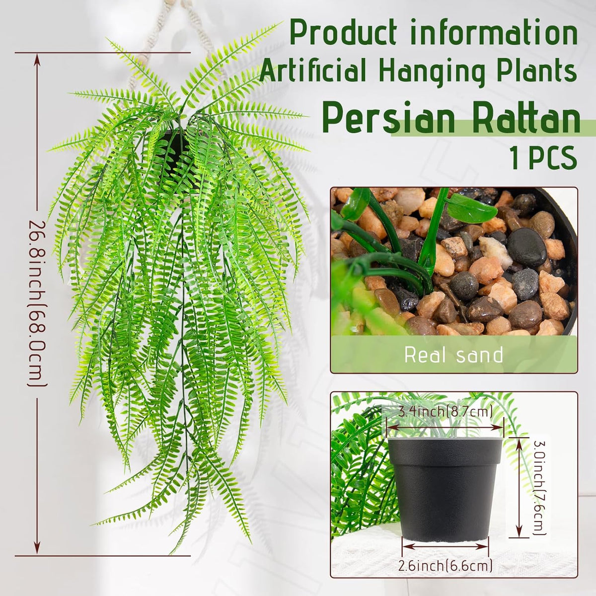 Small Artificial Hanging Plant for Shelf Fake Plant Potted Boston Ferns Faux Trailing Leaves Plant