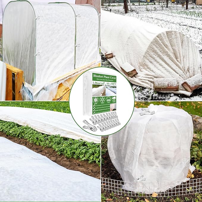 Plant Covers Freeze Protection 10 x 50Ft with 20 Stainless Steel Clip- Frost Cloth Plant Blankets