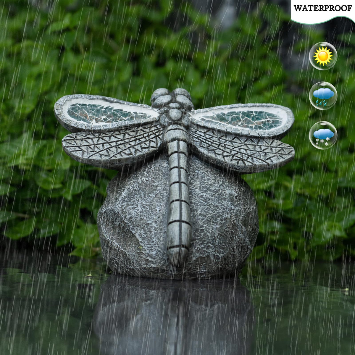 Rezpuao Garden Statue Dragonfly,Solar Dragonfly Decor for Outdoor,Resin Dragonflies Figurine with