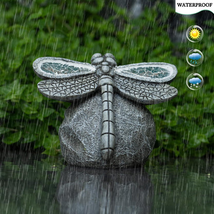 Rezpuao Garden Statue Dragonfly,Solar Dragonfly Decor for Outdoor,Resin Dragonflies Figurine with