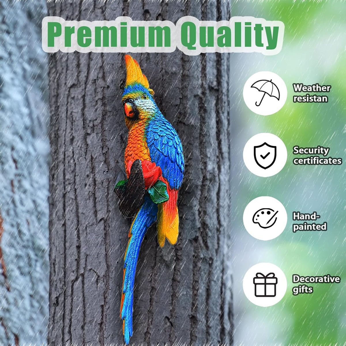 Teaeeno Resin Wall Bird Statue Decor,Real Parrot Sculpture Home Decor,Outdoor Indoor Figurine