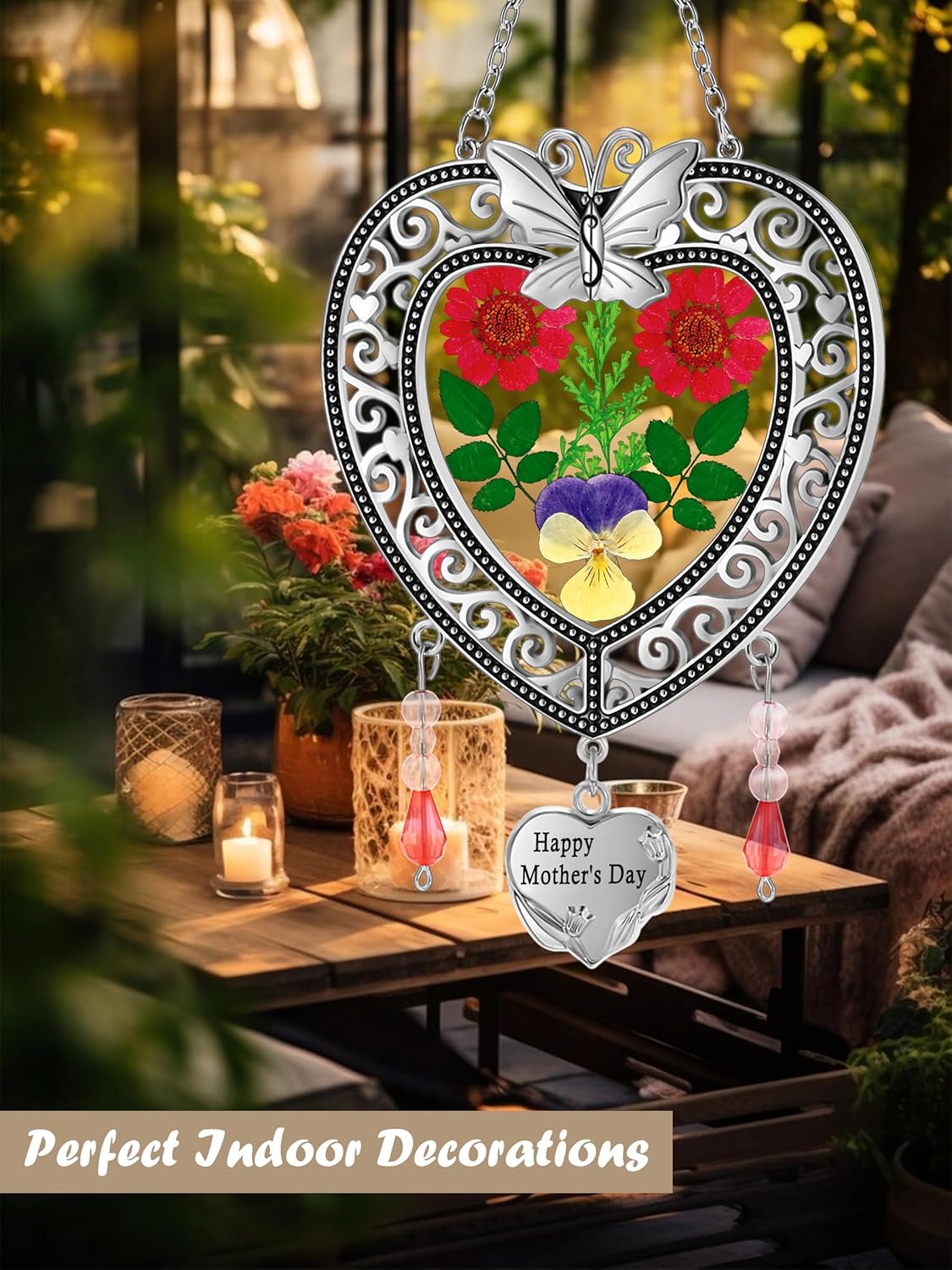 KY&BOSAM Suncatcher Happy Mother’s Day Stained Glass Tree of Life Heart Gifts Garden Ornament Wind