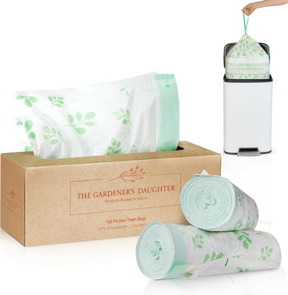 13 Gallon Compostable Trash Bags – Extra Strong, Drawstring Kitchen Bags (30 Count, White) |
