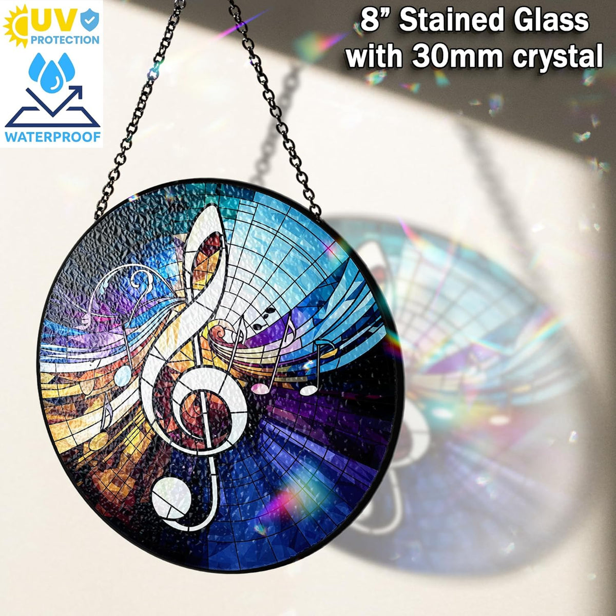 7.8" Musical Note Stained Glass Decor, Window Suncatcher Hanging Decorations, Suncatcher Art Decor