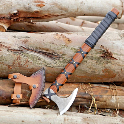 Viking Axe of Ragnar Lothbrok Hunting Axe with Rosewood Handle - Hand-Forged High Carbon Steel