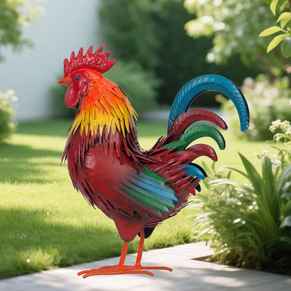 Rooster Garden Statue Sculpture Metal Chicken Yard Decor Outdoor Figurines Patio Backyard