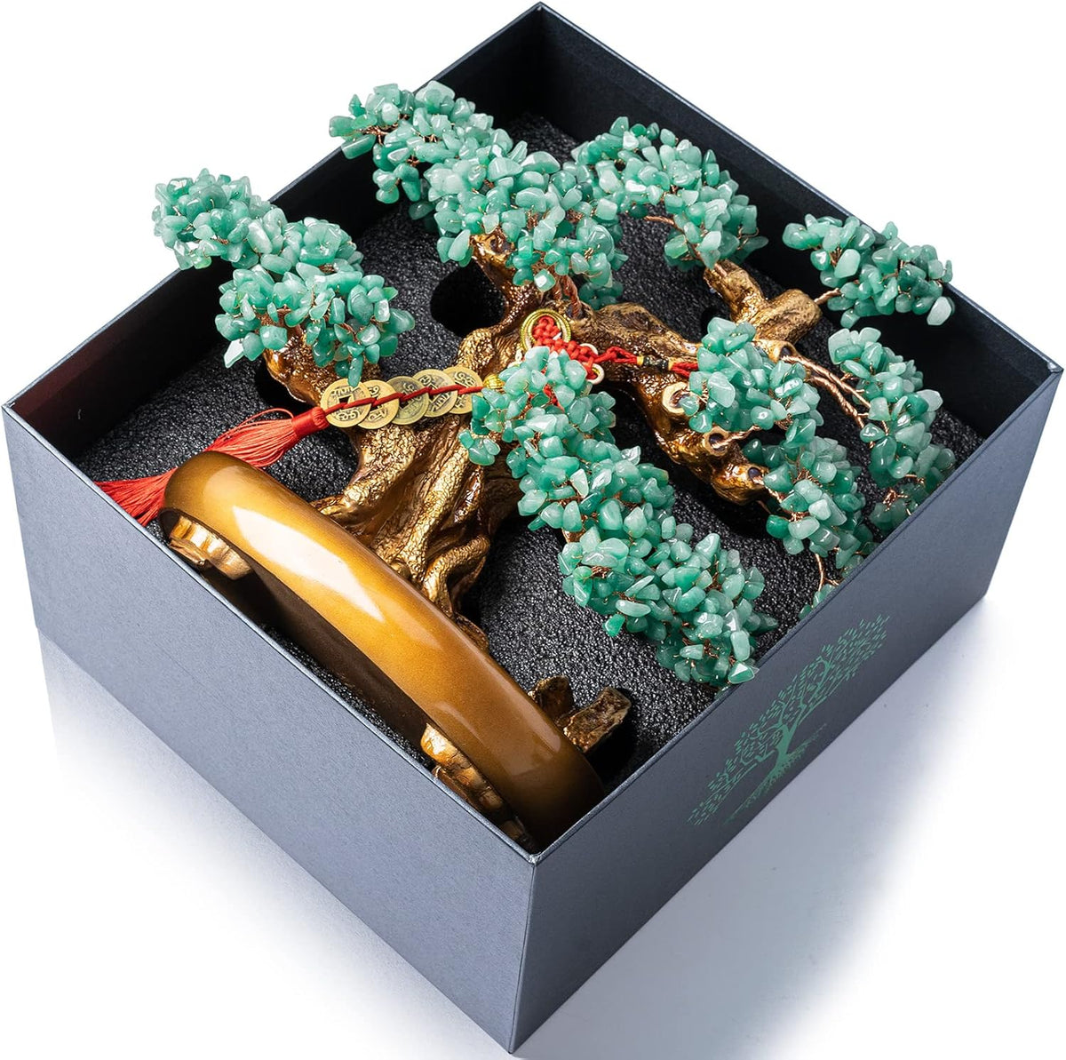 Green Aventurine Gemstone Crystal Bonsai Tree of Life Large Feng Shui Money Chakra Tree for Luck