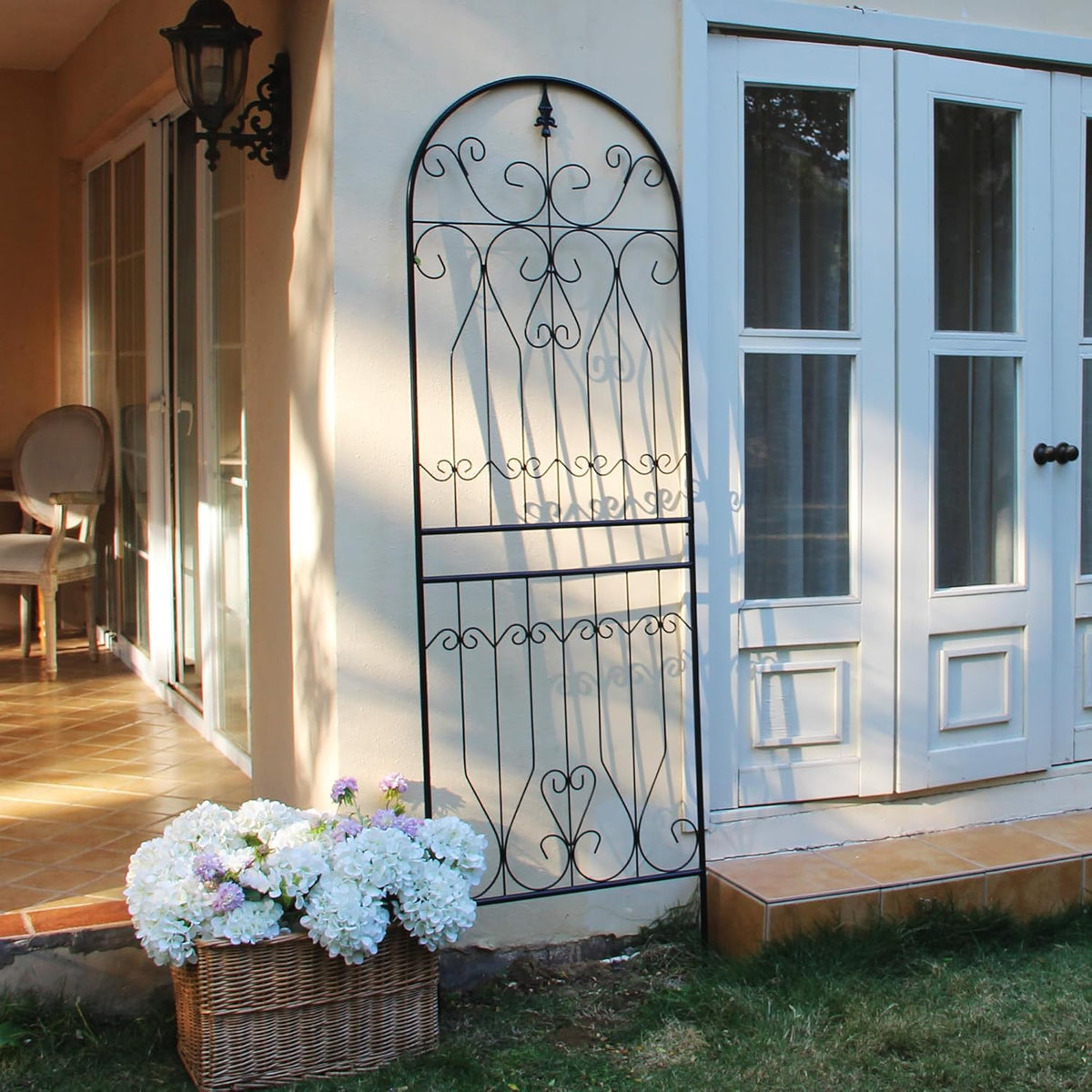 SCENDOR Metal Trellis 82.7" H x 26.7" W Tall Powder-Coated Black Garden Trellis Wrought Iron Heavy