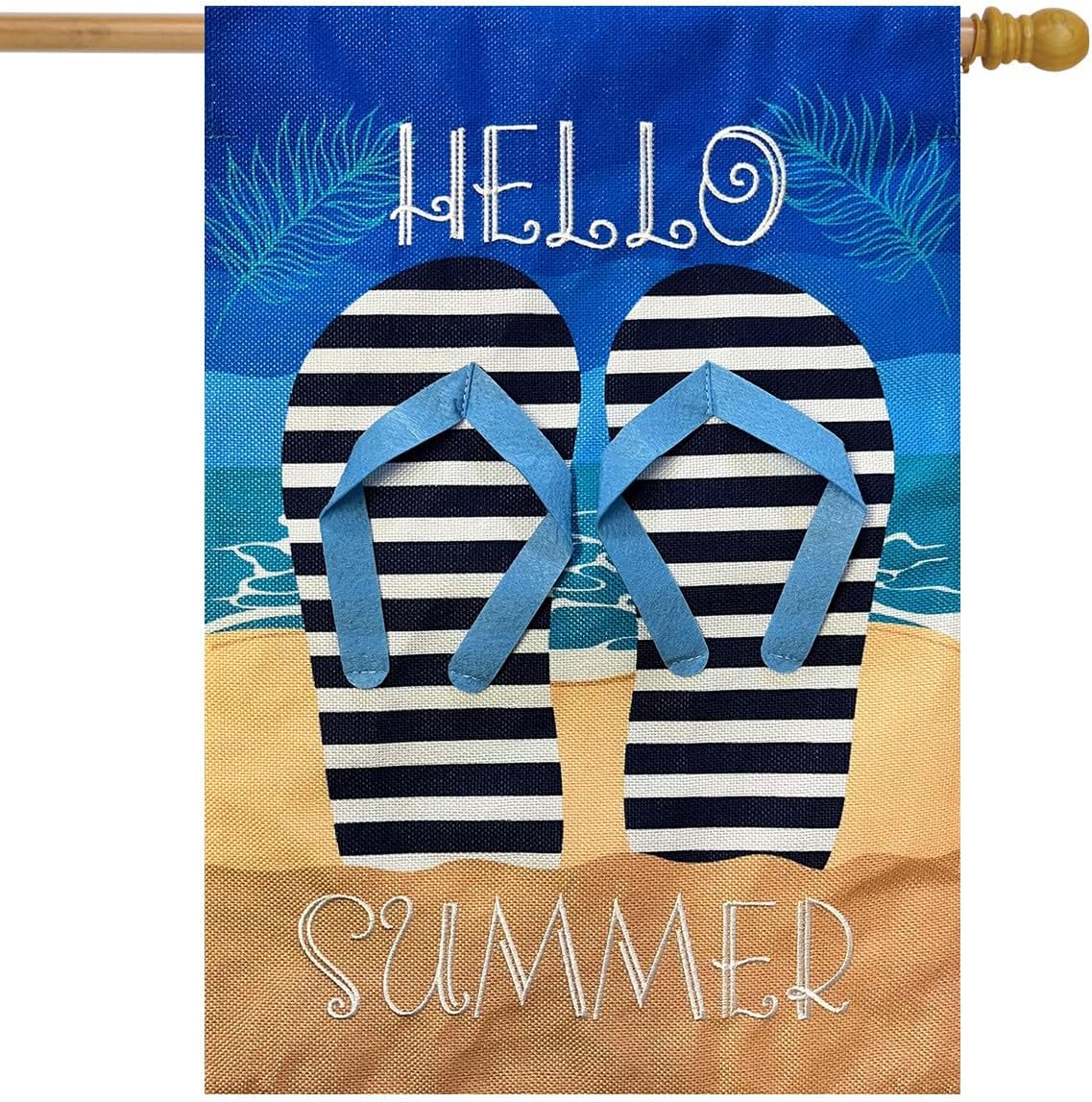 Hello Summer Flip Flops Burlap House Flag 40" x 28" Briarwood Lane